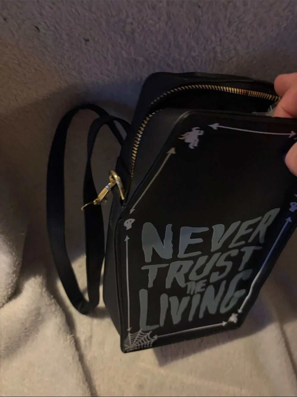 Never Trust The Living Coffin Wristlet Bag - Black